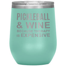 Load image into Gallery viewer, Teal Pickleball Wine Tumbler with Lid