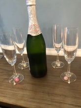 Load image into Gallery viewer, Pickleball Wine Glass Charms on glasses with a wine bottle