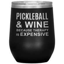 Load image into Gallery viewer, Black Pickleball Wine Tumbler with Lid