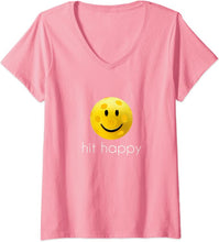 Load image into Gallery viewer, Hit Happy Pickleball V-Neck Womens T-Shirt