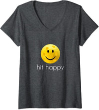 Load image into Gallery viewer, Hit Happy Pickleball V-Neck Womens T-Shirt