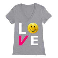 Load image into Gallery viewer, Athletic Heather Grey "LOVE Pickleball" - Women's Bella V-Neck T-Shirt