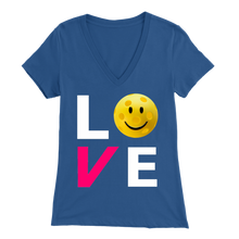 Load image into Gallery viewer, True Royal Blue "LOVE Pickleball" - Women's Bella V-Neck T-Shirt
