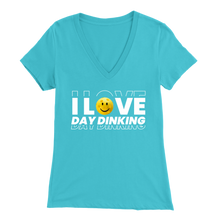 Load image into Gallery viewer, Turquoise Pickleball "I Love Day Dinking" - Women's Bella V-Neck T-Shirt