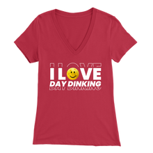 Load image into Gallery viewer, Red Pickleball "I Love Day Dinking" - Women's Bella V-Neck T-Shirt