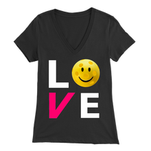 Load image into Gallery viewer, Black "LOVE Pickleball" - Women's Bella V-Neck T-Shirt