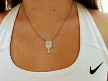 Load image into Gallery viewer, A woman wearing the Pickleball Paddle Pendant Necklace