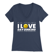 Load image into Gallery viewer, Navy Blue Pickleball "I Love Day Dinking" - Women's Bella V-Neck T-Shirt