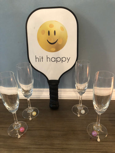 Pickleball Wine Glass Charms on wine glasses