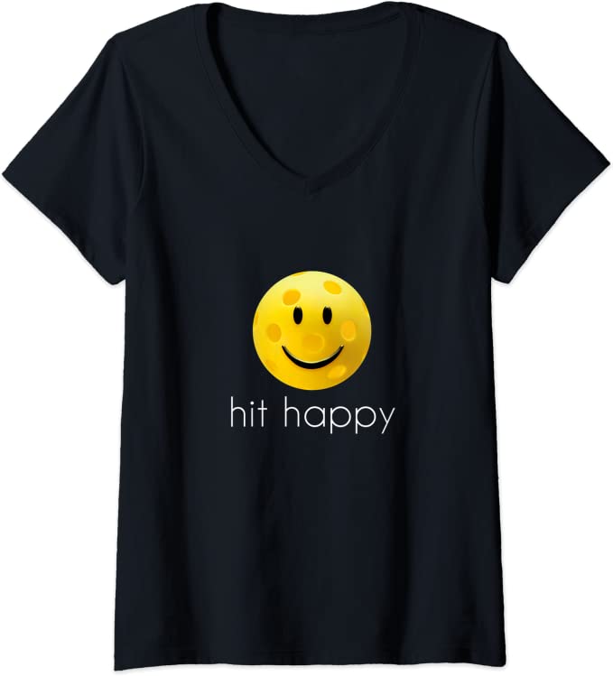 Hit Happy Pickleball V-Neck Womens T-Shirt