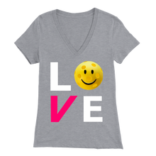 Load image into Gallery viewer, Athletic Heather Grey &quot;LOVE Pickleball&quot; - Women&#39;s Bella V-Neck T-Shirt
