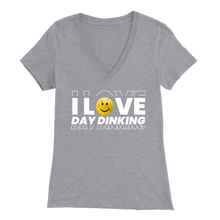 Load image into Gallery viewer, Athletic Heather Grey Pickleball &quot;I Love Day Dinking&quot; - Women&#39;s Bella V-Neck T-Shirt
