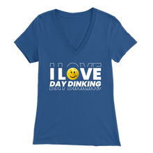 Load image into Gallery viewer, True Royal Blue Pickleball &quot;I Love Day Dinking&quot; - Women&#39;s Bella V-Neck T-Shirt
