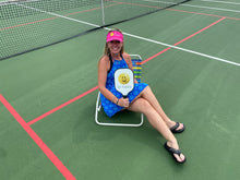 Load image into Gallery viewer, A woman wearing the pink Hit Happy Mesh Pickleball Visor on the court
