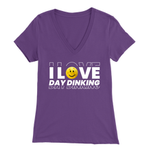 Load image into Gallery viewer, Purple Pickleball &quot;I Love Day Dinking&quot; - Women&#39;s Bella V-Neck T-Shirt
