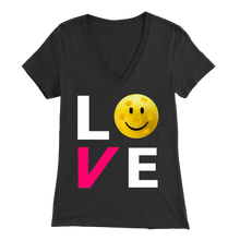 Load image into Gallery viewer, Black &quot;LOVE Pickleball&quot; - Women&#39;s Bella V-Neck T-Shirt
