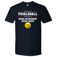 Load image into Gallery viewer, Navy Blue Men&#39;s Pickleball &quot;Make Retirement Great Again&quot; T-Shirt
